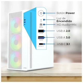 Foto 4 | Gabinete Acteck Essen Pro X Gm767 Atx Media Torre 3 Fan Rgb Cristal Templado Usb-c Mesh Blanco Ac-941716