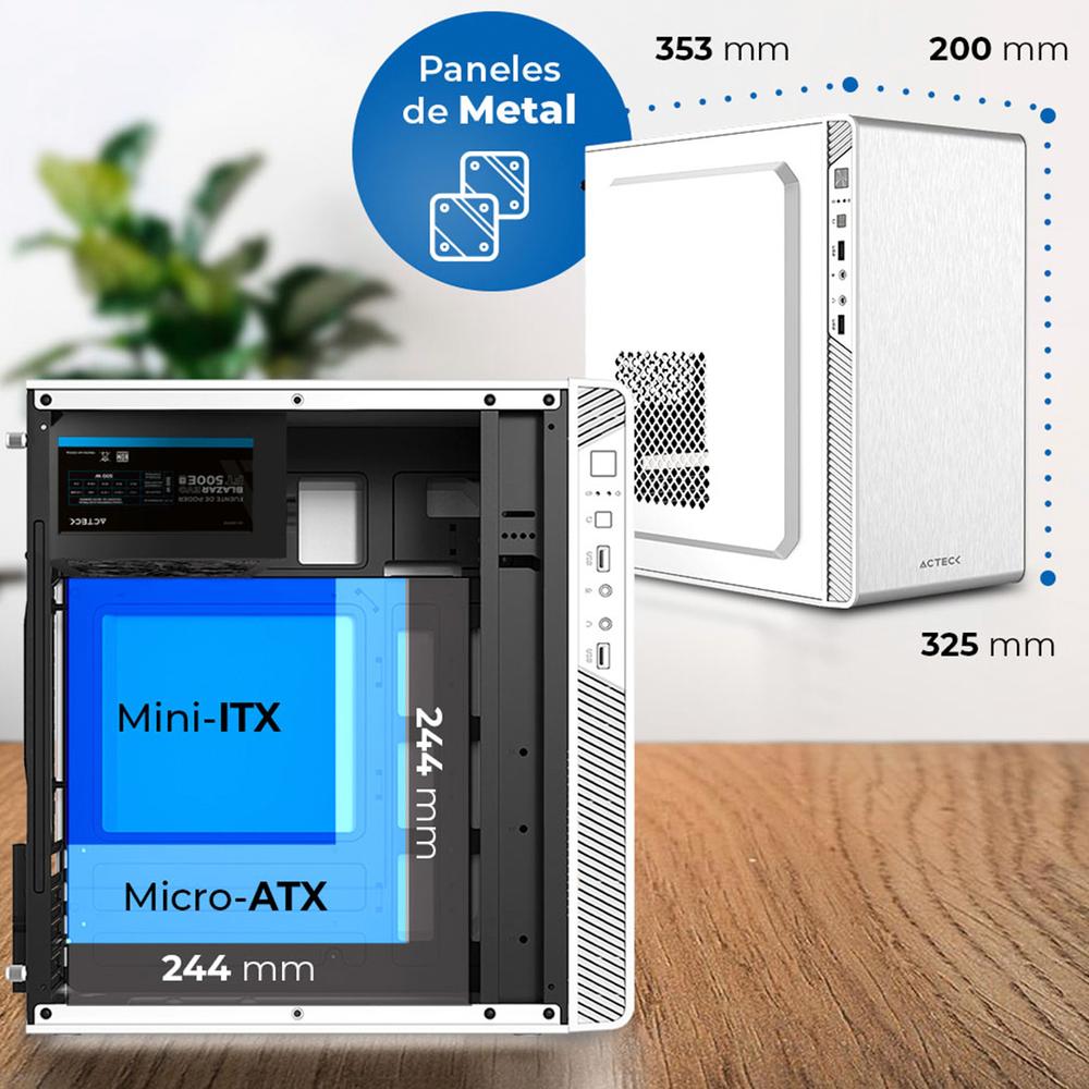 Foto 5 pulgar | Gabinete Acteck Performance Ii Mircro Atx Mini Torre Fuente 500w Panel Metalico Usb Blanco Ac-940047