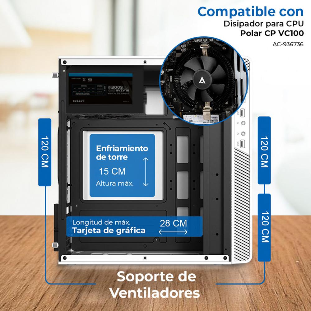 Foto 5 | Gabinete Acteck Performance Ii Mircro Atx Mini Torre Fuente 500w Panel Metalico Usb Blanco Ac-940047