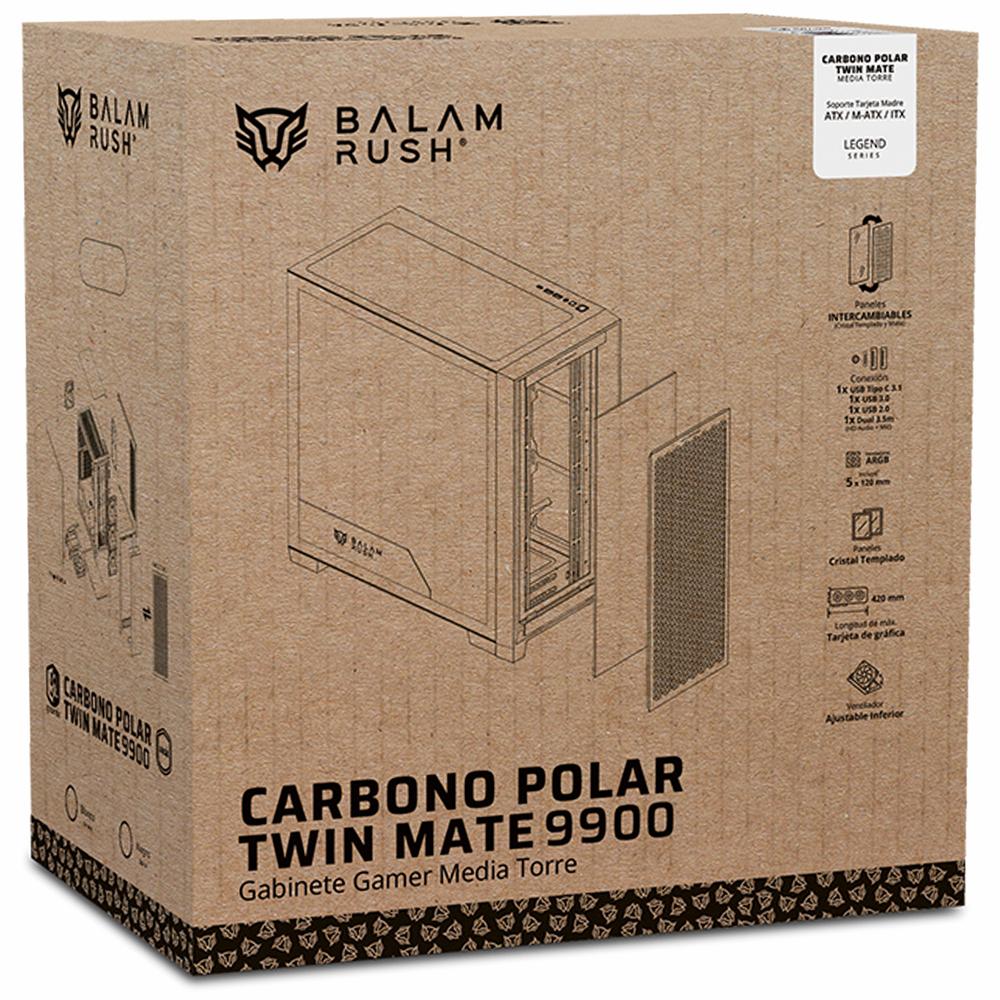 Foto 6 | Gabinete Gamer Balam Rush Carbono Polar Twin Mate 9900 Atx Media Torre 5 Fan Argb Cristal Templado U