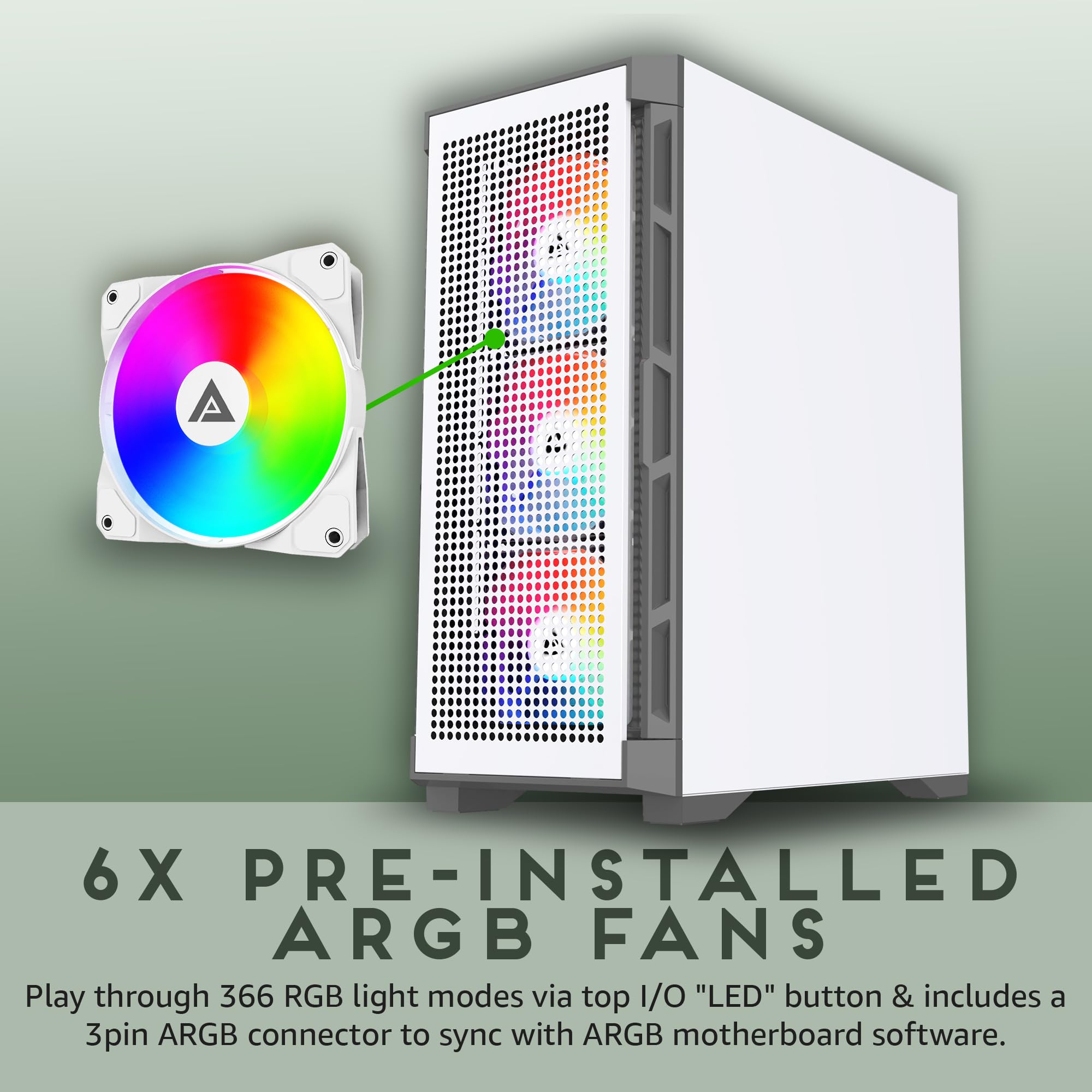 Foto 4 pulgar | Funda Para Pc Apevia Hydra-wh Hydra Mid Tower Con 6 Ventiladores Argb De 120 Mm - Venta Internacional.