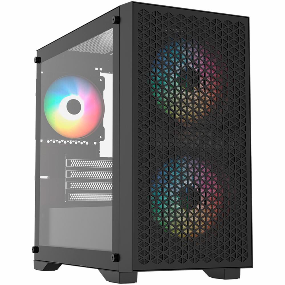 Gabinete Gamer Balam Rush Carbono Aircool 4000a Micro Atx Mini Torre 3 Fan Argb Cristal Templado Usb