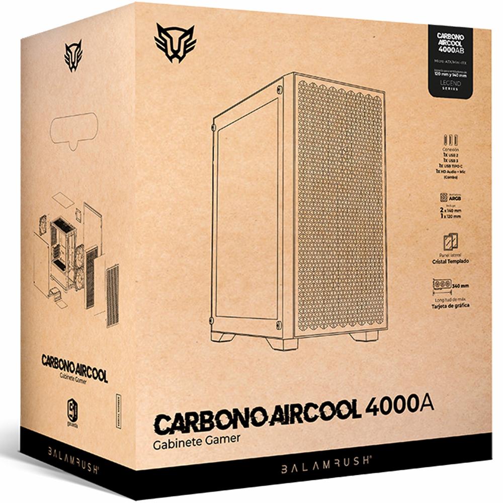 Foto 7 pulgar | Gabinete Gamer Balam Rush Carbono Aircool 4000a Micro Atx Mini Torre 3 Fan Argb Cristal Templado Usb