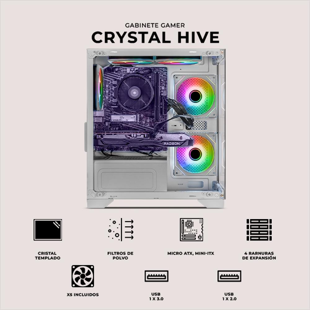 Foto 6 pulgar | Gabinete Xtreme Pc Gaming Crystal Hive Mini Torre 5 Fan Argb Blanco Cxt3600wt