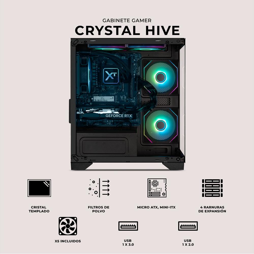 Foto 6 pulgar | Gabinete Xtreme Pc Gaming Crystal Hive Mini Torre 5 Fan Argb Negro Cxt3600bk
