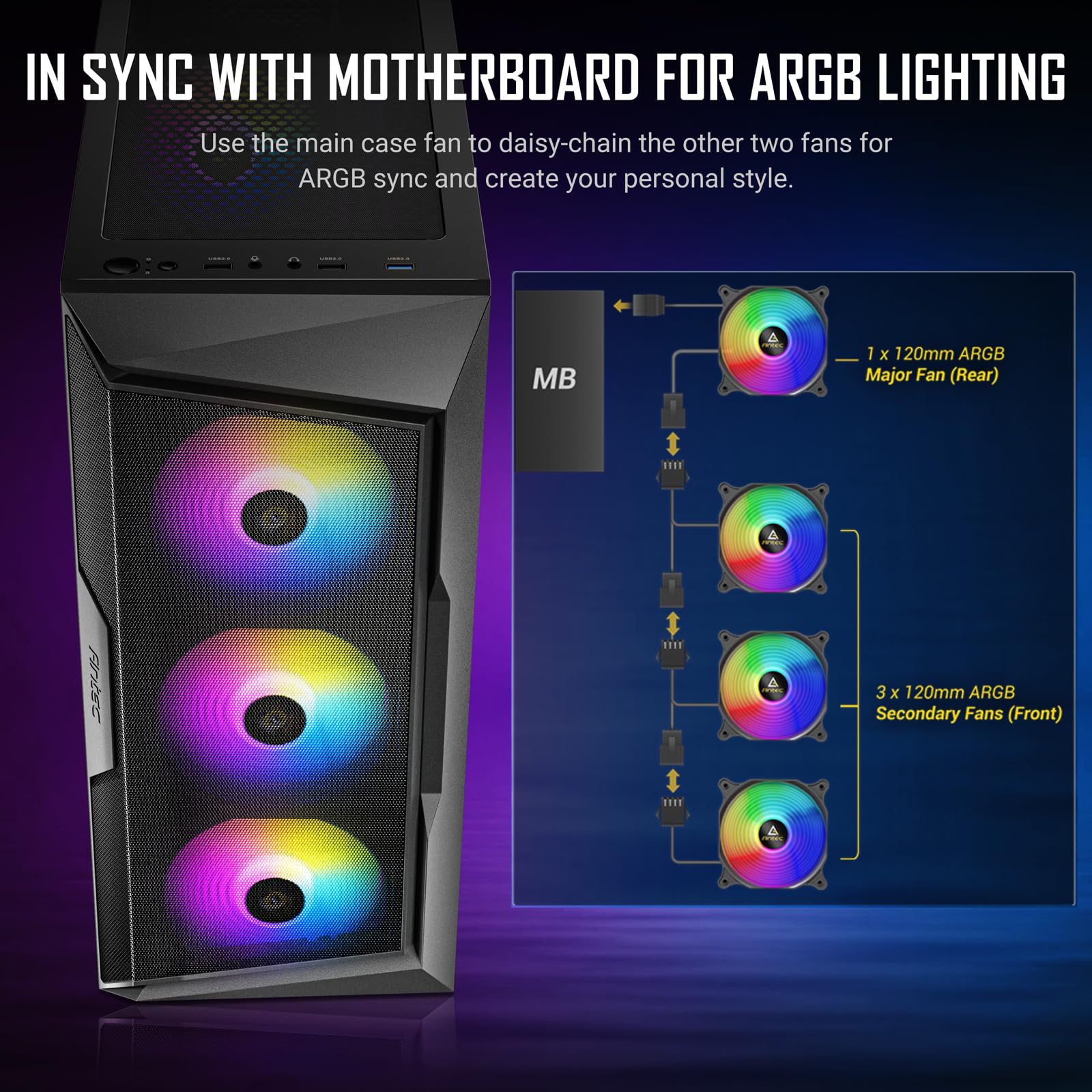 Foto 5 pulgar | Funda Para Juegos Antec Ax61 Mid-tower Atx Con Ventiladores Argb Y Cristal - Venta Internacional.