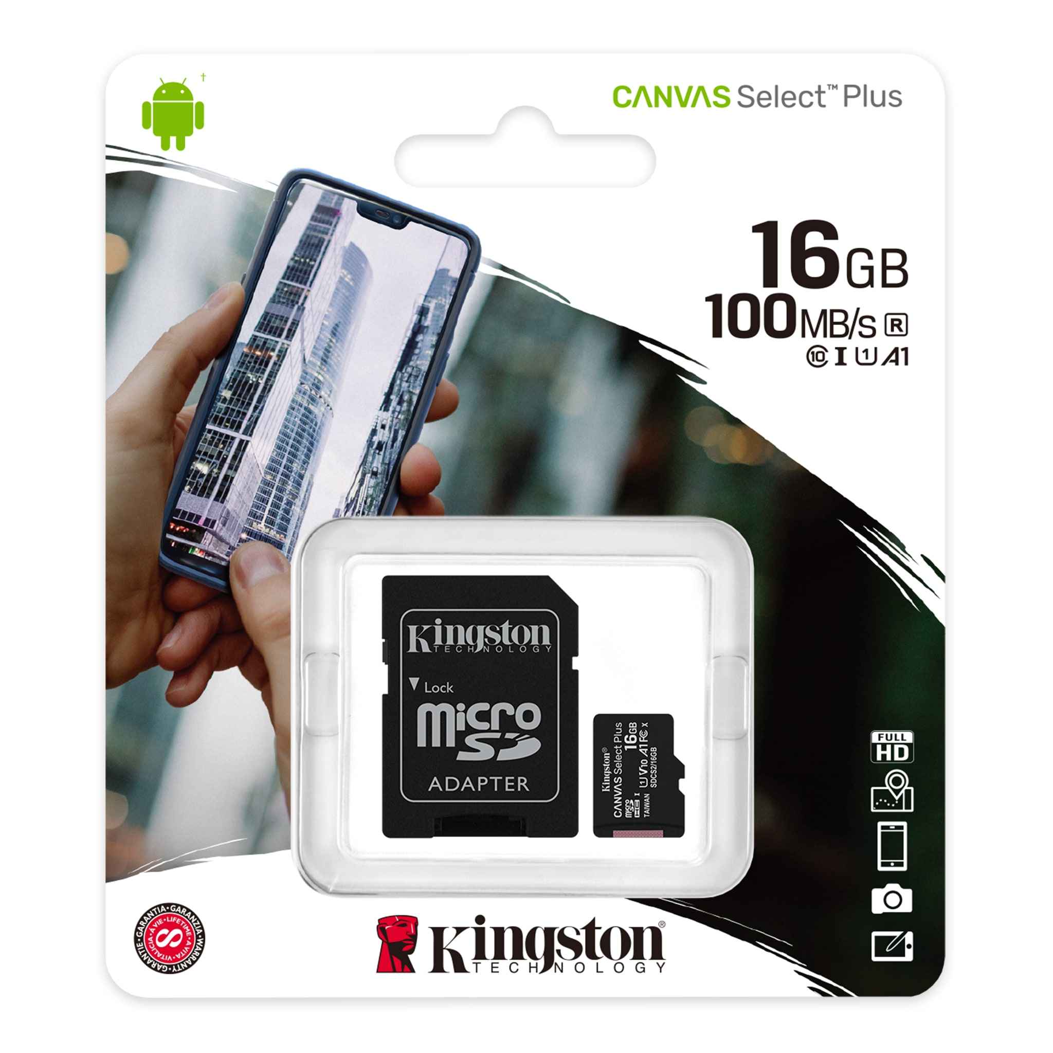 Foto 2 pulgar | Memoria MicroSD de 16GB Kingston Canvas Select color Negro con Adaptador SD