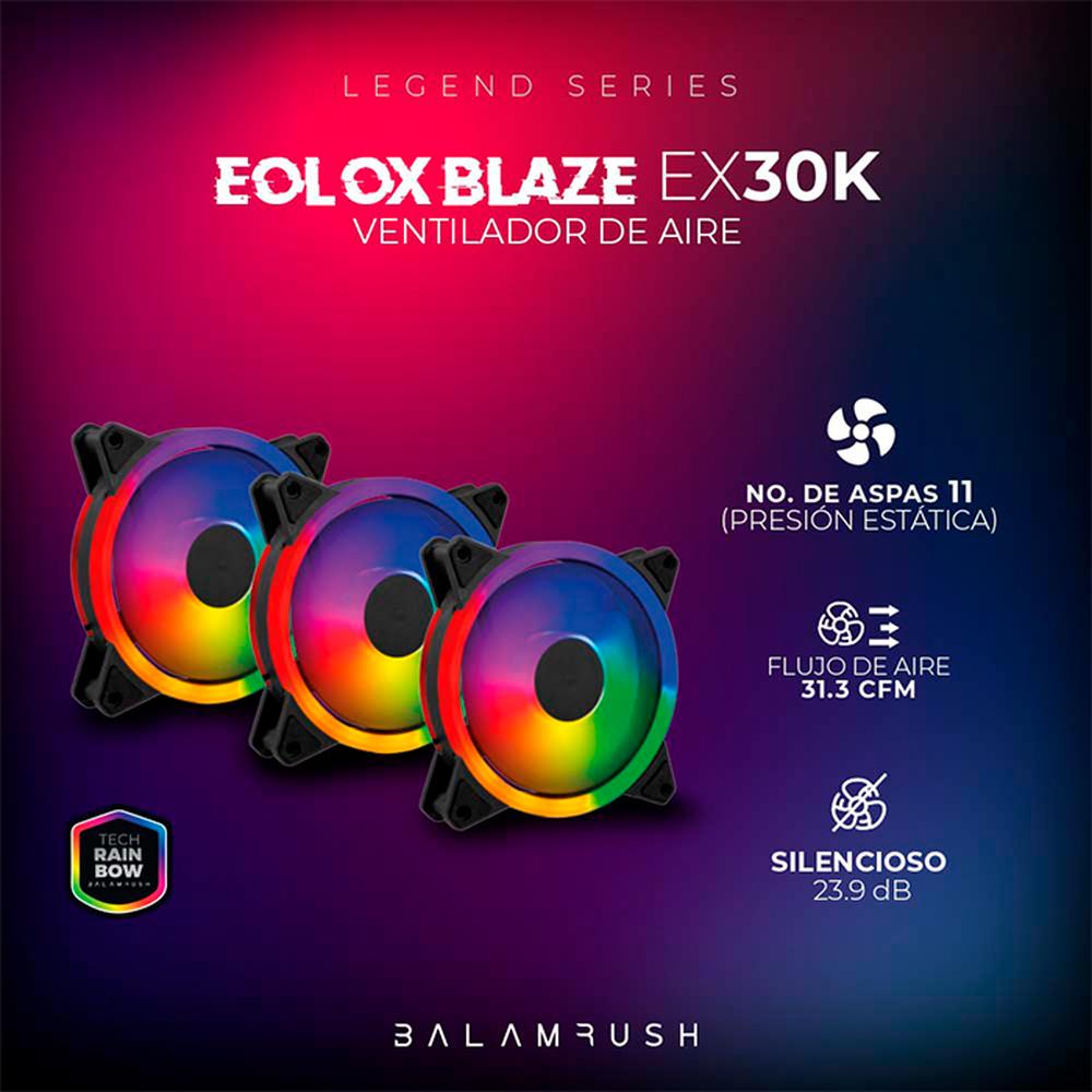 Foto 3 | Kit 3 Ventiladores Gamer Balam Rush Eolox Blaze Ex30k 120mm Argb 1200rpm Br-938006 Color Negro