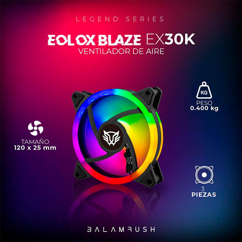 Foto 6 pulgar | Kit 3 Ventiladores Gamer Balam Rush Eolox Blaze Ex30k 120mm Argb 1200rpm Br-938006 Color Negro