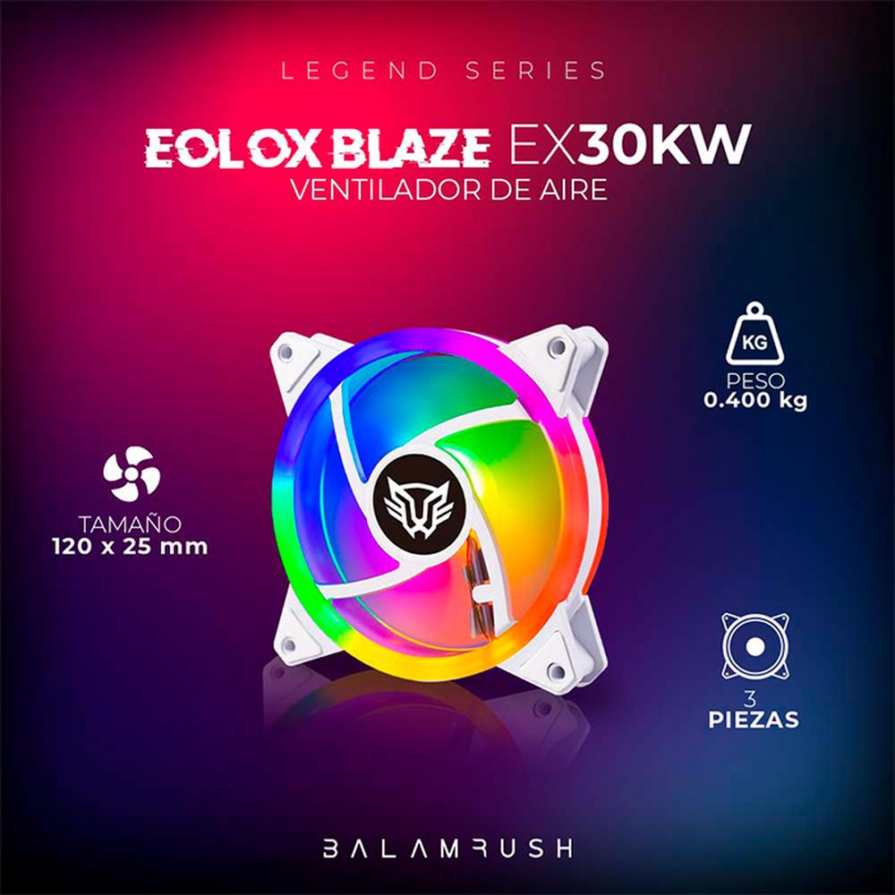 Foto 6 pulgar | Kit 3 Ventiladores Gamer Balam Rush Eolox Blaze Ex30kw 120mm Argb 1200rpm Br-938013 Color Blanco