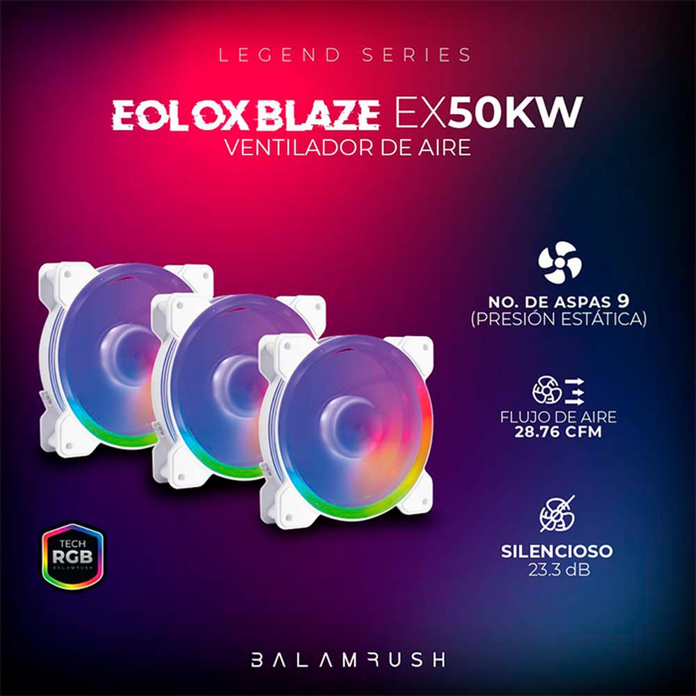 Foto 4 pulgar | Kit 3 Ventiladores Gamer Balam Rush Eolox Blaze Ex50kw 120mm RGB 1200rpm Br-937993 color Blanco