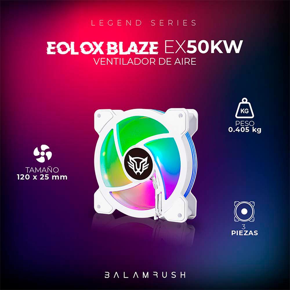 Foto 6 pulgar | Kit 3 Ventiladores Gamer Balam Rush Eolox Blaze Ex50kw 120mm RGB 1200rpm Br-937993 color Blanco