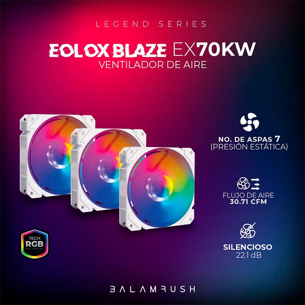 Foto 4 pulgar | Kit 3 Ventiladores Gamer Balam Rush Eolox Blaze Ex70kw 120mm RGB 1200rpm Br-937979 color Blanco
