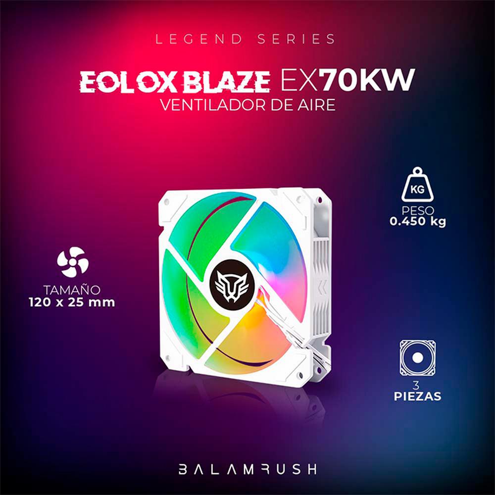 Foto 6 pulgar | Kit 3 Ventiladores Gamer Balam Rush Eolox Blaze Ex70kw 120mm RGB 1200rpm Br-937979 color Blanco