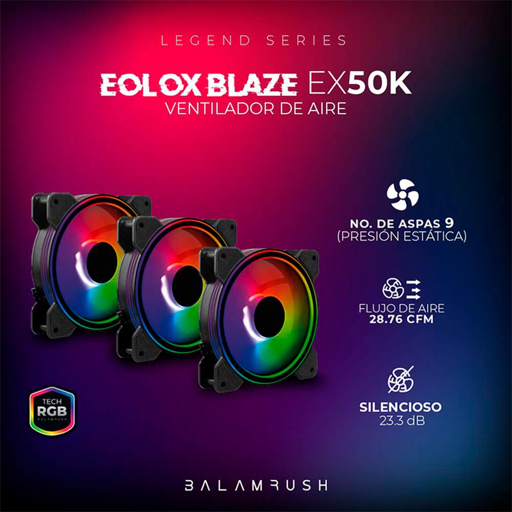 Foto 4 pulgar | Kit 3 Ventiladores Gamer Balam Rush Eolox Blaze Ex50k 120mm RGB 1200rpm Br-937986 color Negro