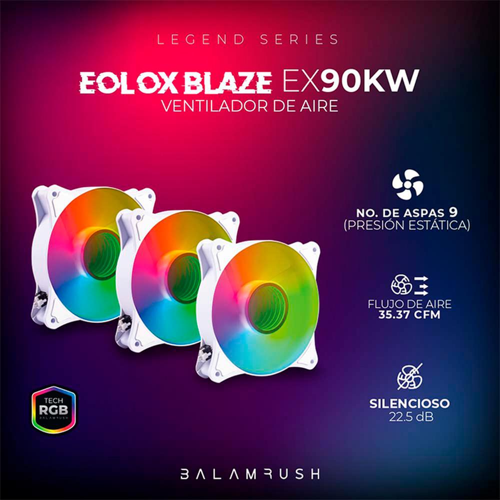 Foto 4 pulgar | Kit 3 Ventiladores Gamer Balam Rush Eolox Blaze Ex90kw 120mm RGB 1200rpm Br-937955 color Blanco