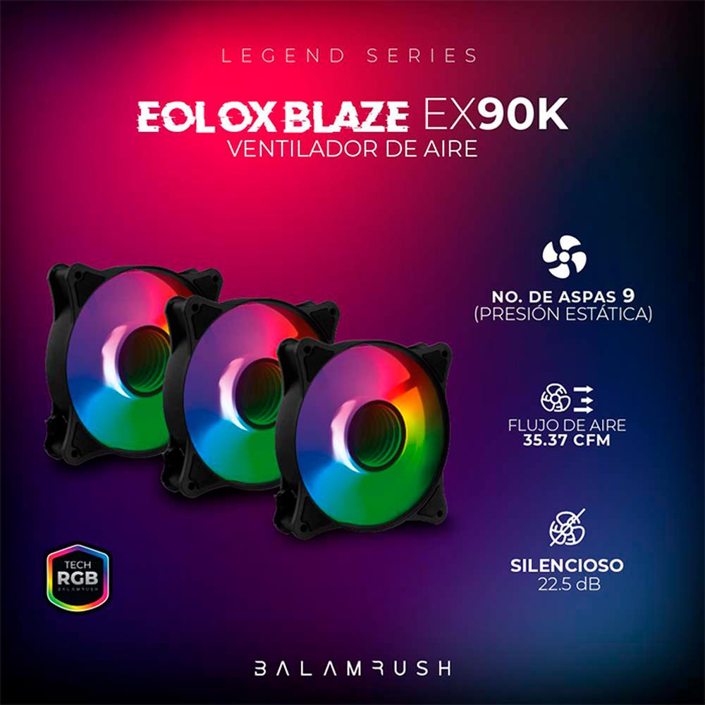 Foto 4 pulgar | Kit Ventilador Gamer Balam Rush Eolox Blaze EX90K 120mm RGB 1200rpm BR-937948 Negro 3 Unidades