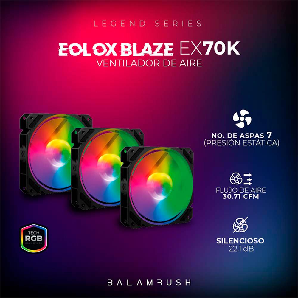Foto 4 pulgar | Kit Ventilador Gamer Balam Rush Eolox Blaze EX70K 120mm RGB 1200rpm BR-937962 Negro 3 Unidades
