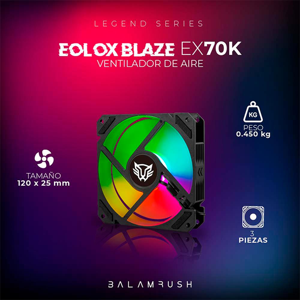 Foto 6 pulgar | Kit Ventilador Gamer Balam Rush Eolox Blaze EX70K 120mm RGB 1200rpm BR-937962 Negro 3 Unidades