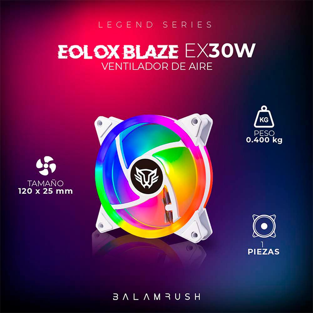 Foto 6 pulgar | Ventilador Gamer Balam Rush Eolox Blaze Ex30w 120mm Led 1200rpm Br-938099 Color Blanco