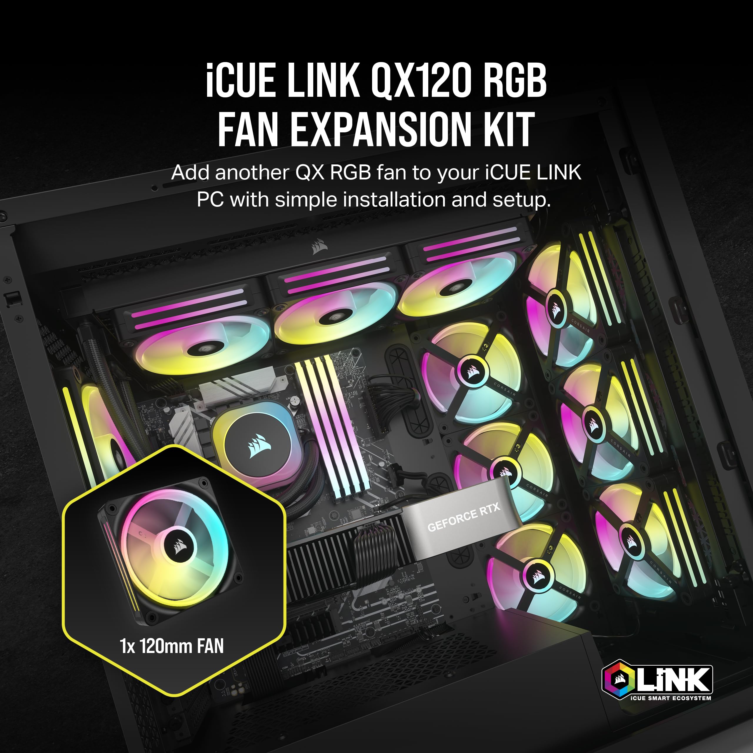 Foto 2 | Ventilador Corsair Icue Link Qx120 Rgb Con Cúpula Magnética De 120 Mm, Color Negro - Venta Internacional.