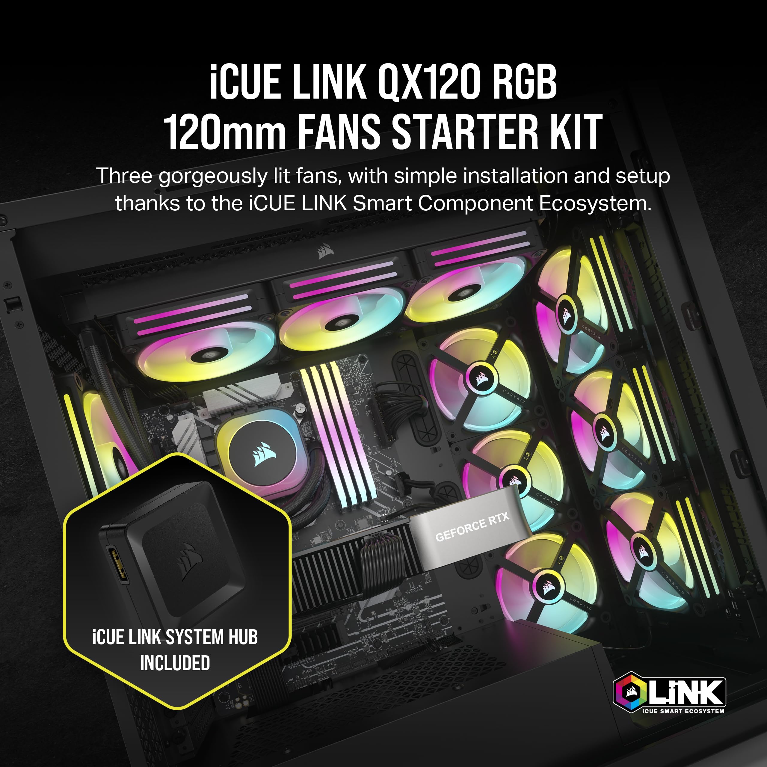 Foto 3 pulgar | Kit De Inicio Triple Fan Corsair Icue Link Qx120 Rgb De 120 Mm - Venta Internacional.