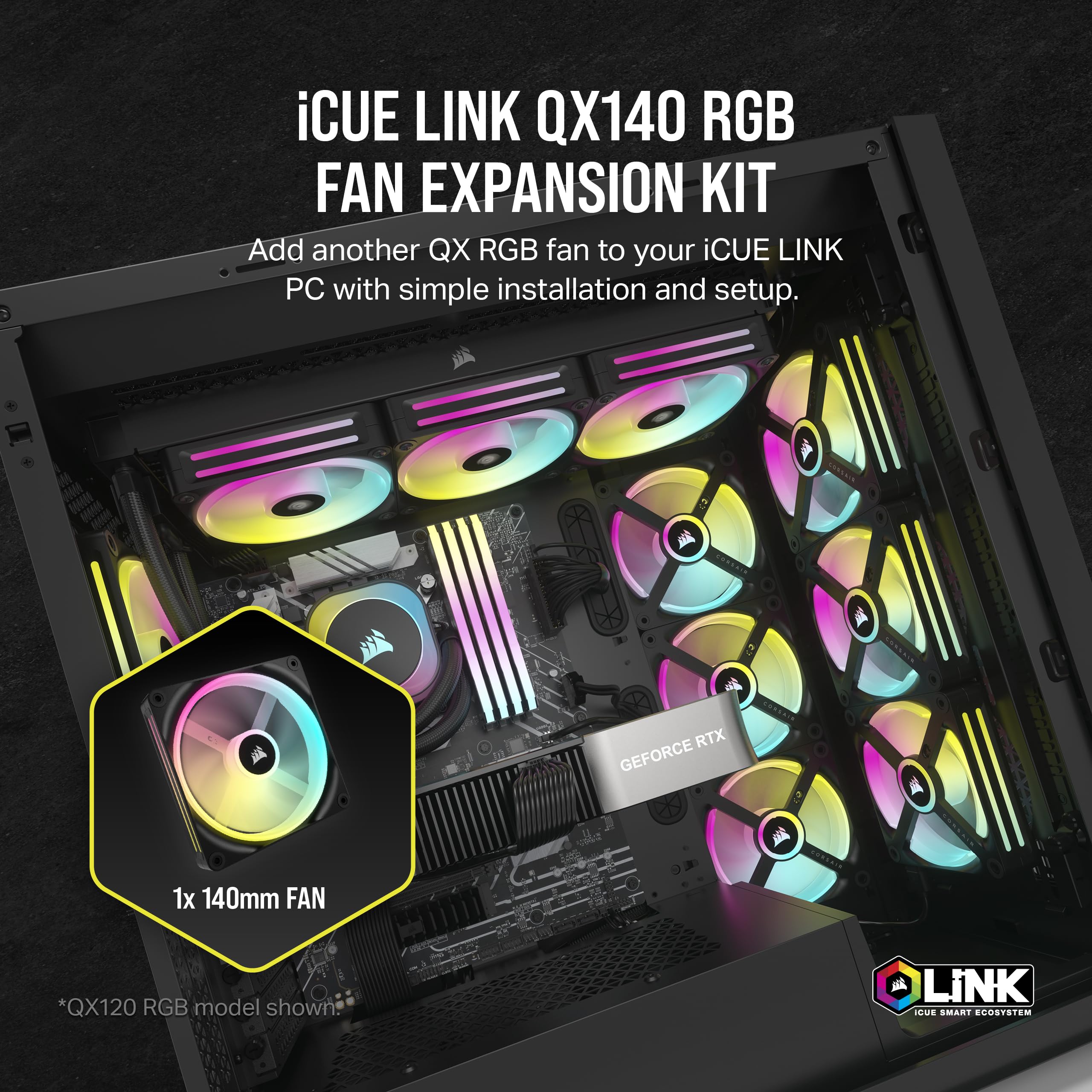 Foto 2 | Ventilador Corsair Icue Link Qx140 Rgb Con Cúpula Magnética De 140 Mm, Color Negro - Venta Internacional.