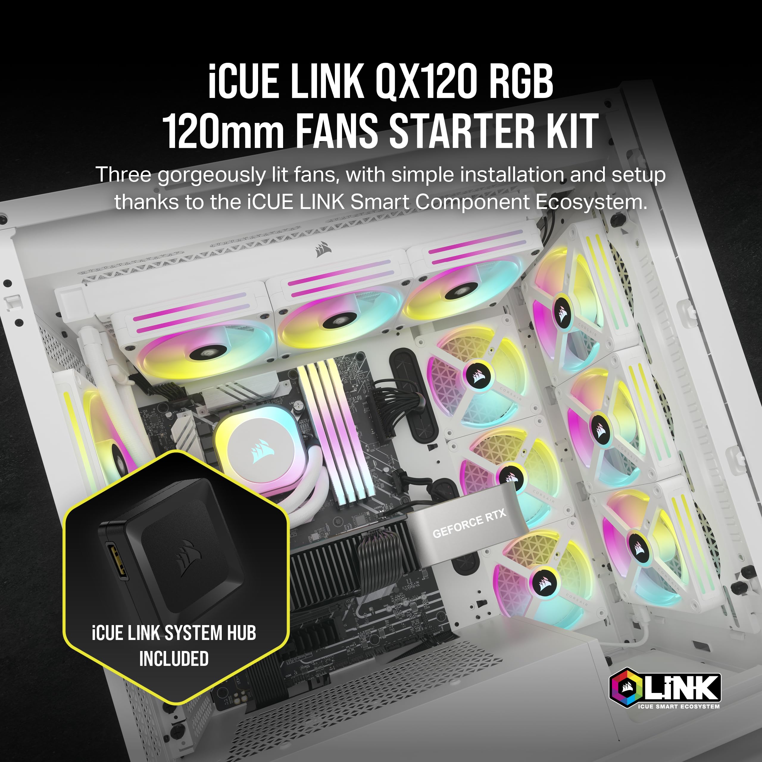 Foto 3 pulgar | Fan Corsair Icue Link Qx120 Rgb - Kit De Inicio Triple (120 Mm), Color Blanco - Venta Internacional.