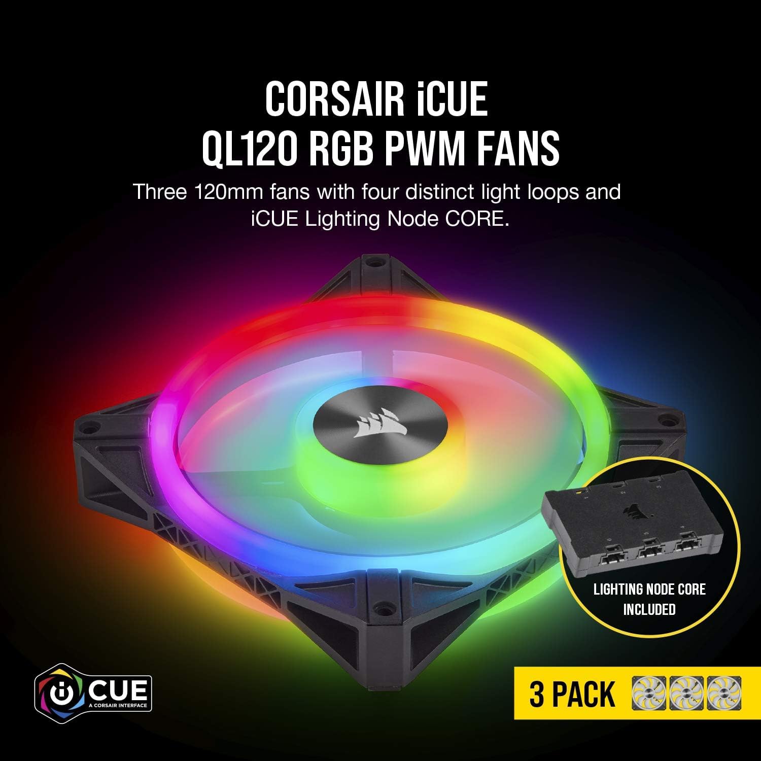 Foto 3 pulgar | Ventilador Corsair Ql Series Ql Ql120 Rgb De 120 Mm, Paquete Triple Con Núcleo De Nodo - Venta Internacional.