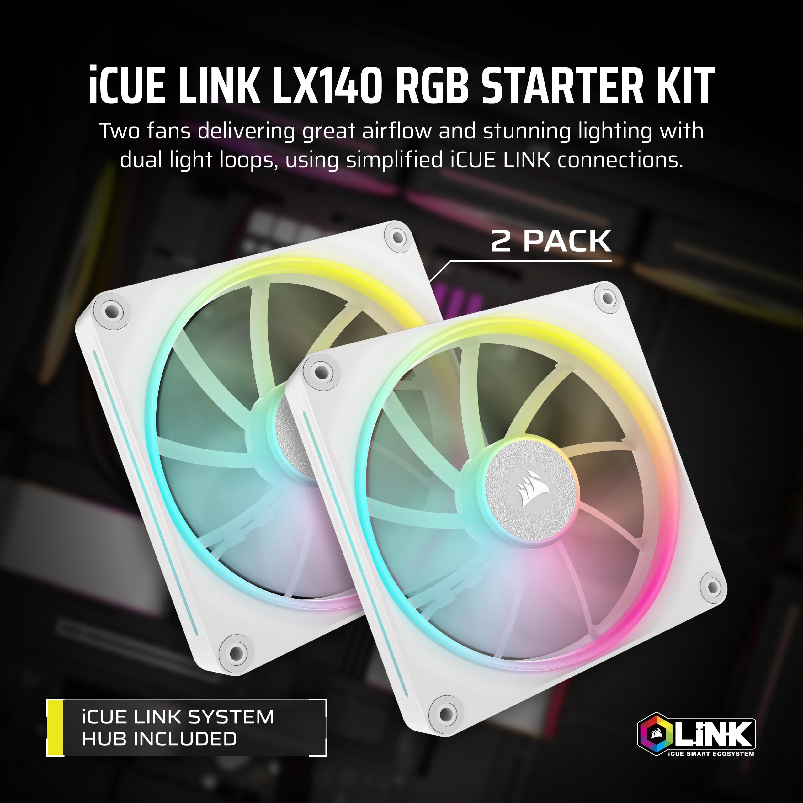 Foto 2 | Ventilador Corsair Icue Link Lx140 Rgb 140 Mm Pwm, Paquete Doble, Blanco - Venta Internacional.