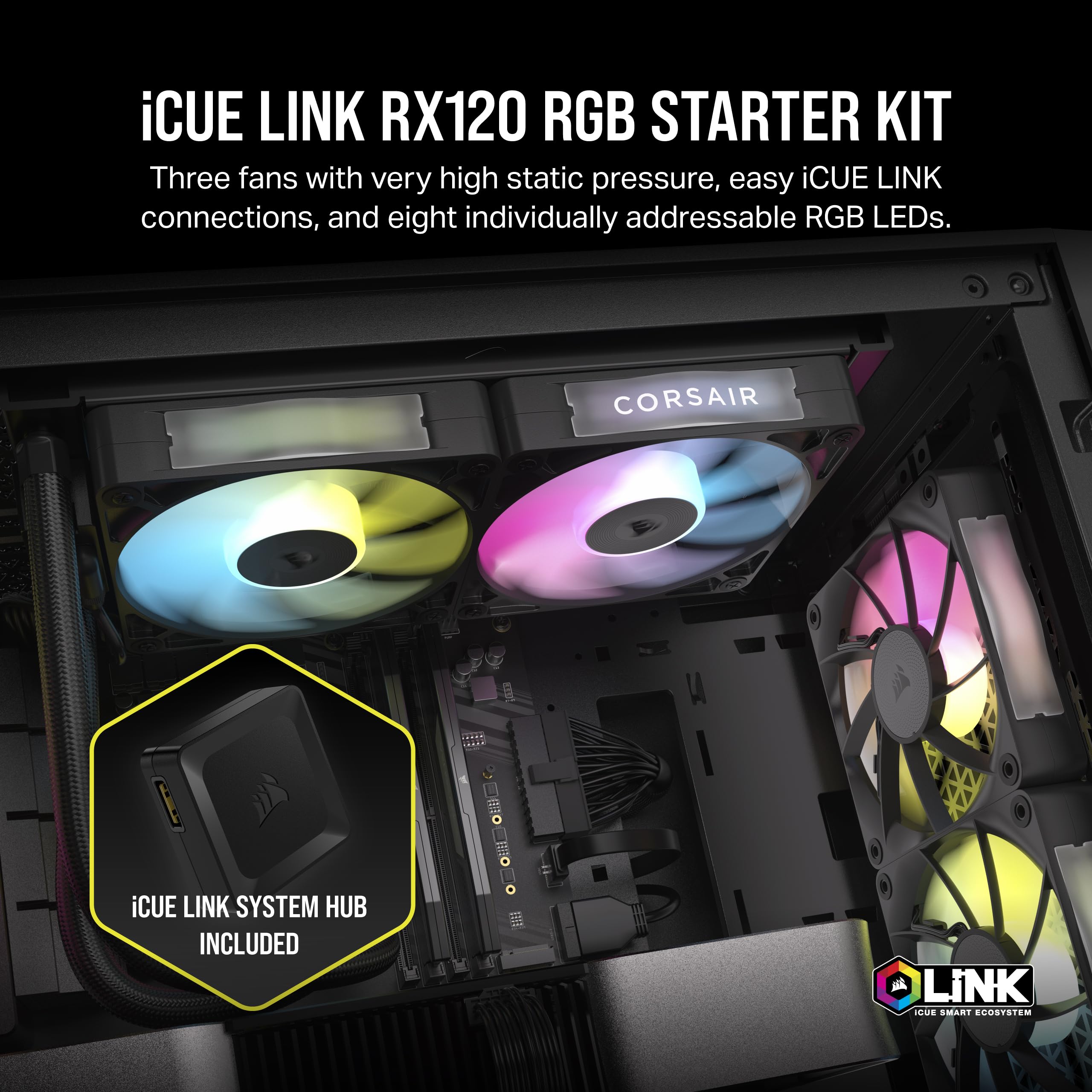 Foto 3 pulgar | Ventilador Corsair Icue Link Rx120 Rgb 120 mm Pwm Con Icue Link Hub - Venta Internacional