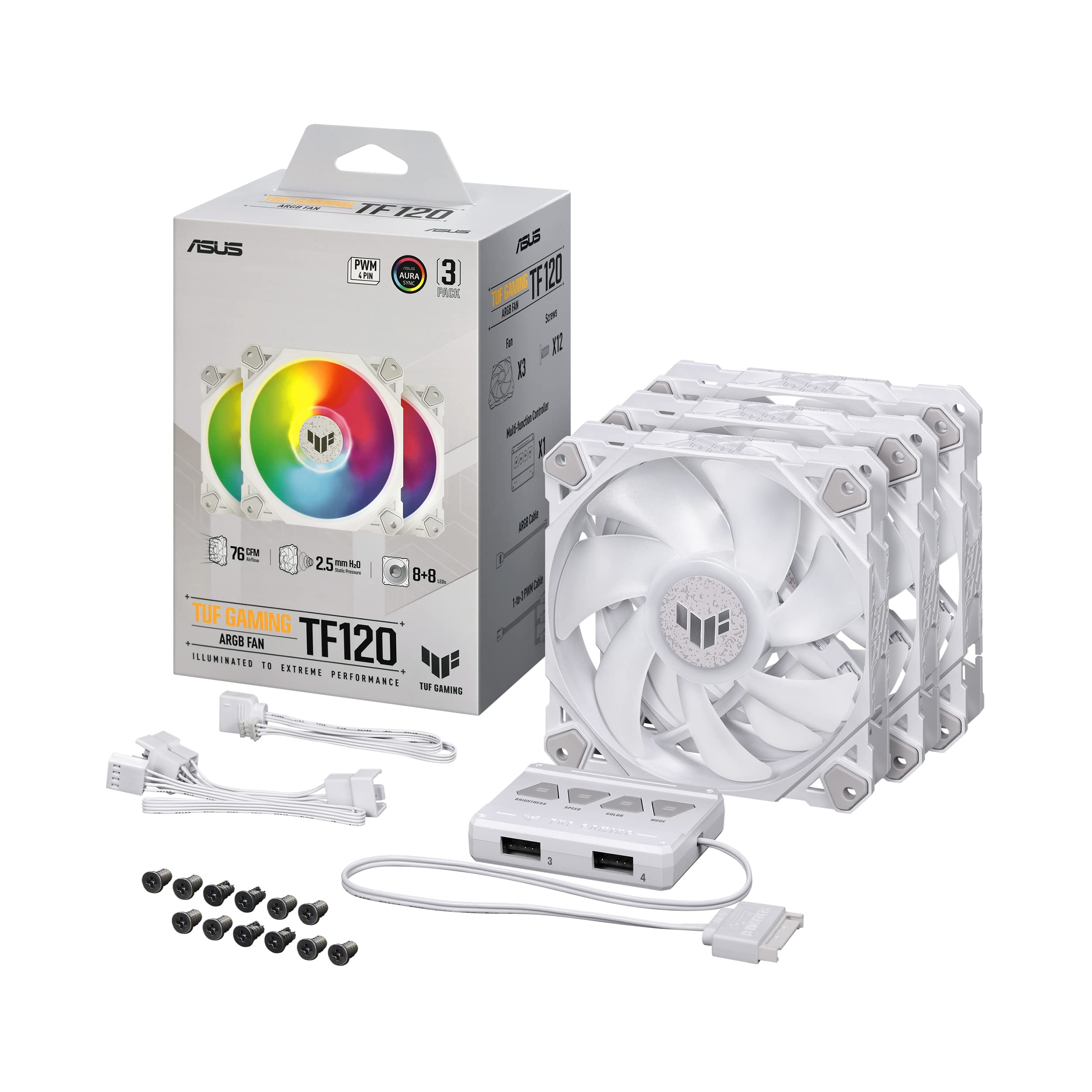 Ventilador Asus Tuf Gaming Tf120 Argb Edición Blanca (paquete De 3) - Venta Internacional.