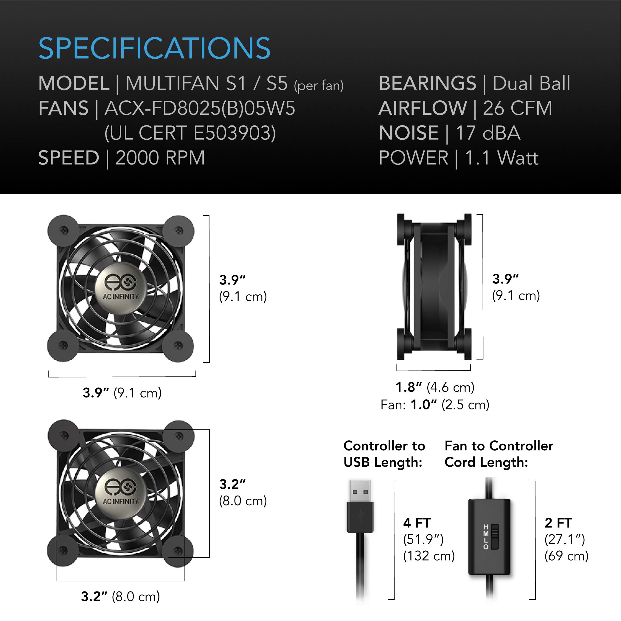 Foto 7 pulgar | Ventilador Usb Ac Infinity Multifan S5 Quiet Dual De 80 Mm Para Armario - Venta Internacional.