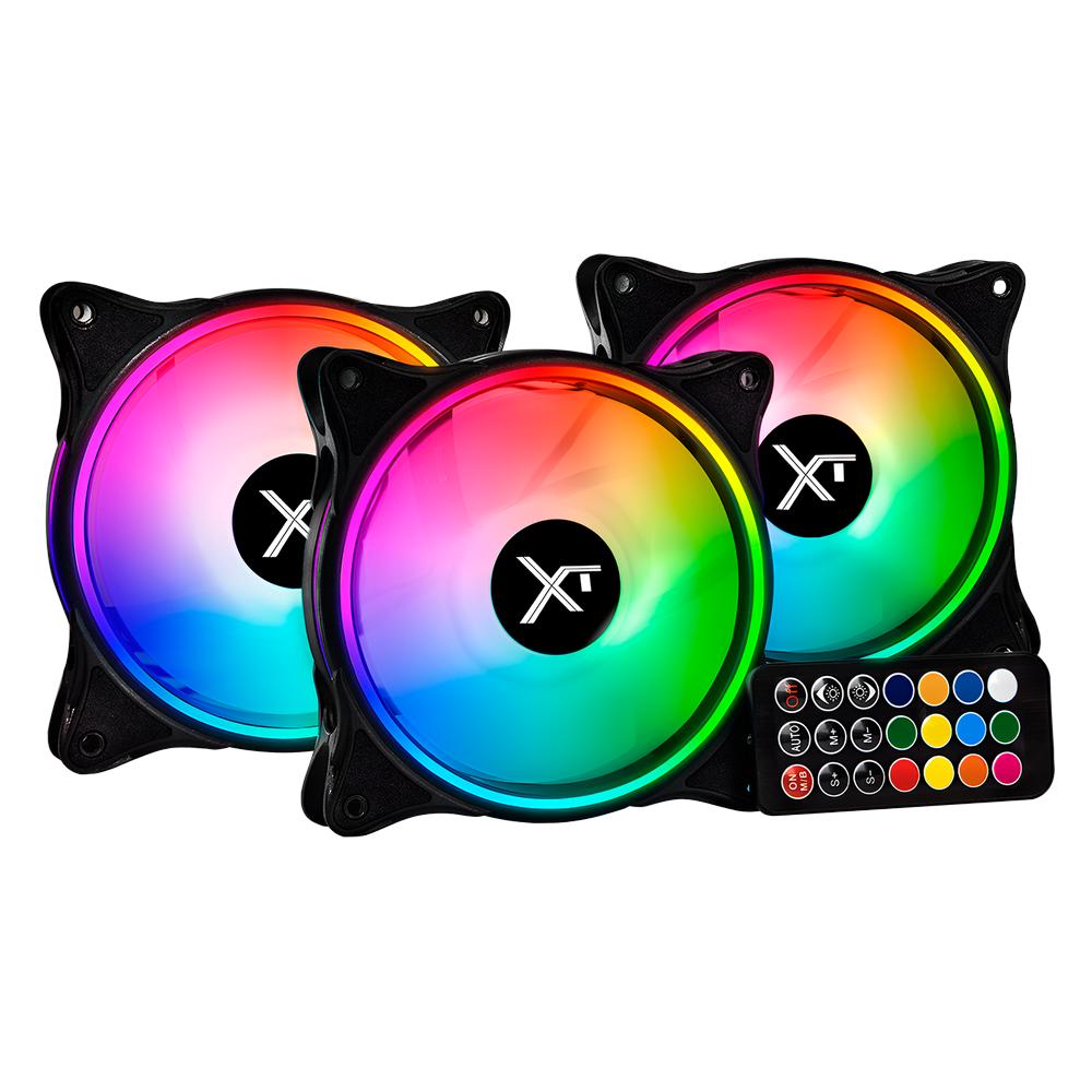Foto 2 pulgar | Kit 3 Ventiladores Gamer Xtreme Pc Gaming Air Force 120mm Argb 1500rpm Hub 12 Control Negro Cfxtaq12