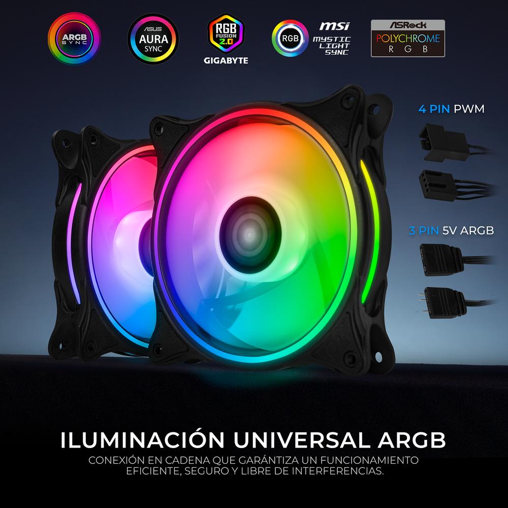 Foto 4 pulgar | Kit 3 Ventiladores Gamer Xtreme Pc Gaming Air Force 120mm Argb 1500rpm Hub 12 Control Negro Cfxtaq12