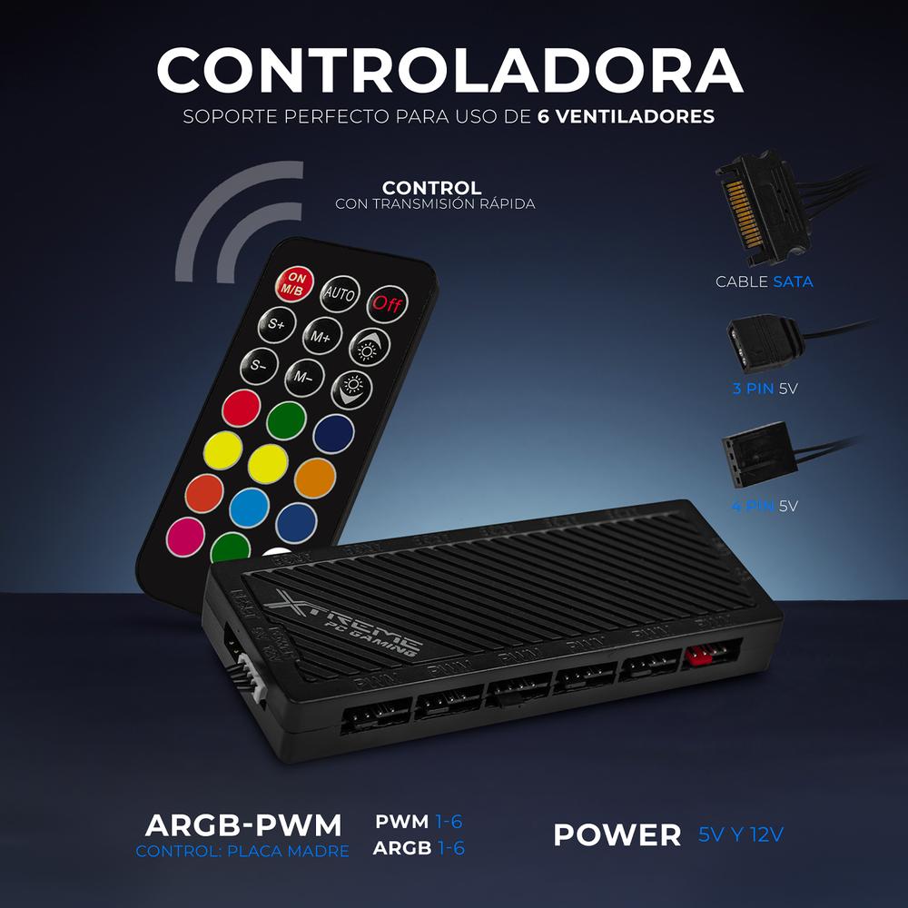 Foto 5 pulgar | Kit 3 Ventiladores Gamer Xtreme Pc Gaming Air Force 120mm Argb 1500rpm Hub 12 Control Negro Cfxtaq12