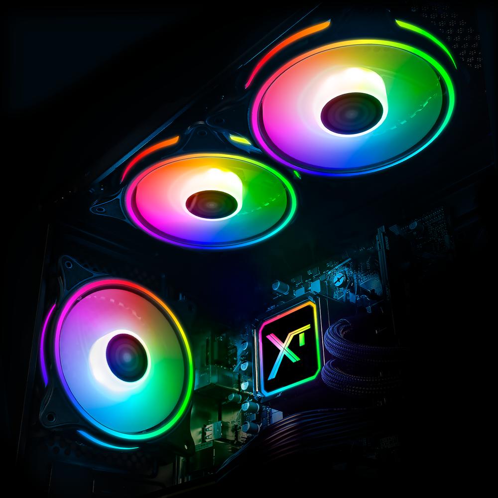 Foto 7 pulgar | Kit 3 Ventiladores Gamer Xtreme Pc Gaming Air Force 120mm Argb 1500rpm Hub 12 Control Negro Cfxtaq12