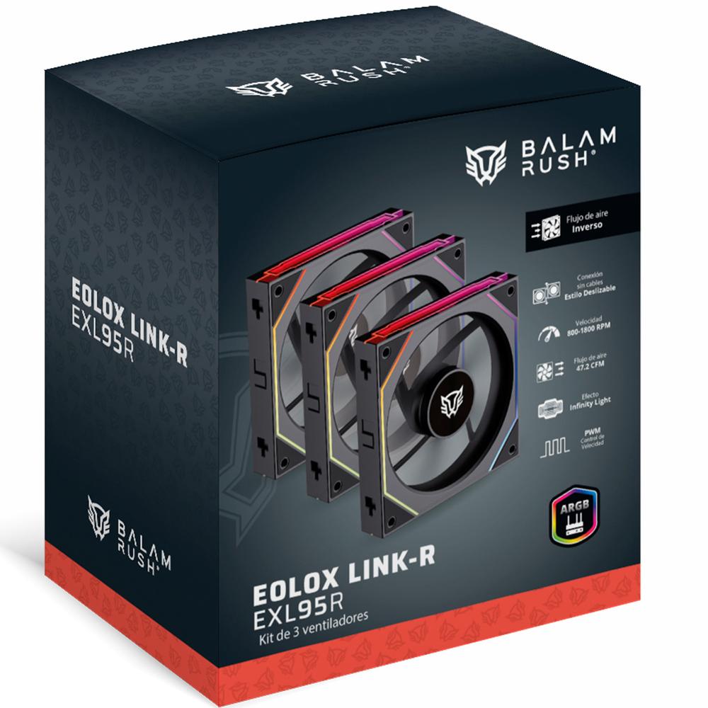 Foto 6 | Kit 3 Ventiladores Gamer Balam Rush Eolox Link-r Exl95r 120mm Argb Aspas Inversas Diseño Cuadrado Da