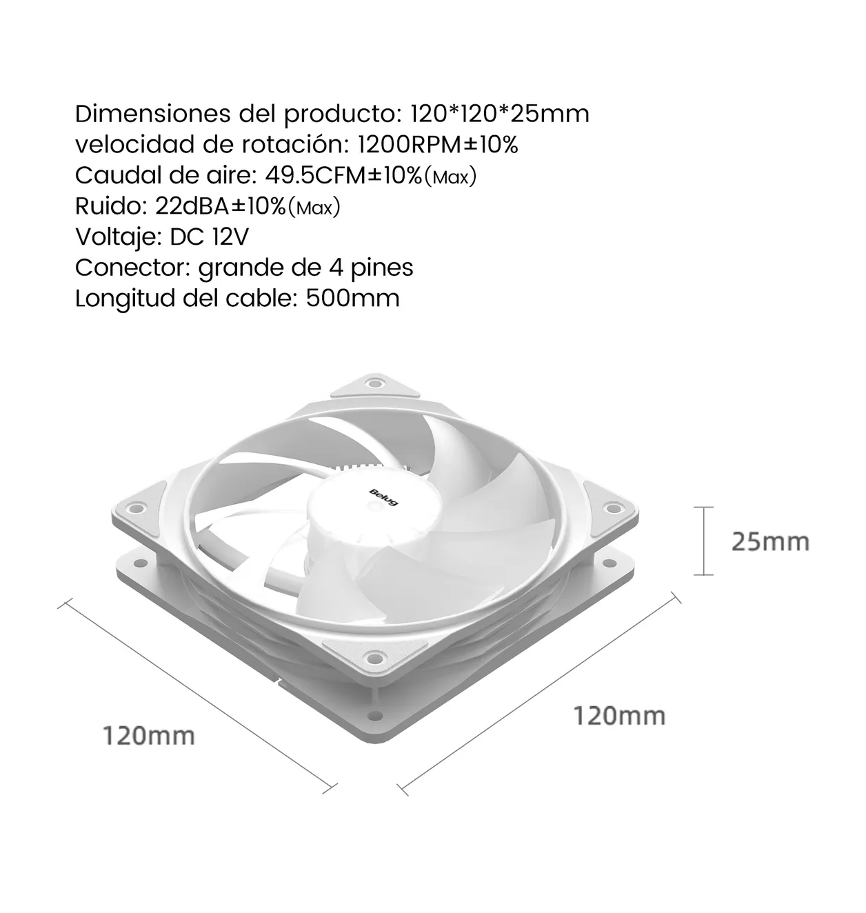 Foto 5 pulgar | Ventilador De Pc 120mm Silencioso Sin Luz Para Pc Blanco