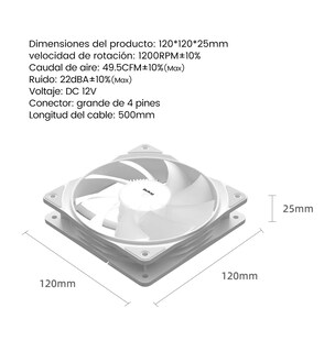 Foto 4 | Ventilador De Pc 120mm Silencioso Sin Luz Para Pc Blanco