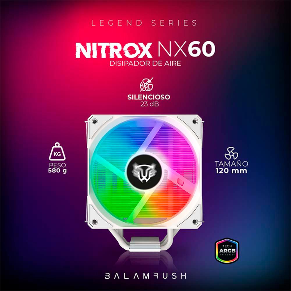 Foto 5 pulgar | Disipador CPU Gamer Balam Rush Nitrox Nx60 120mm Argb Lga 1700 Am5 600-1800 Rpm 4-pin Blanco Br-937924