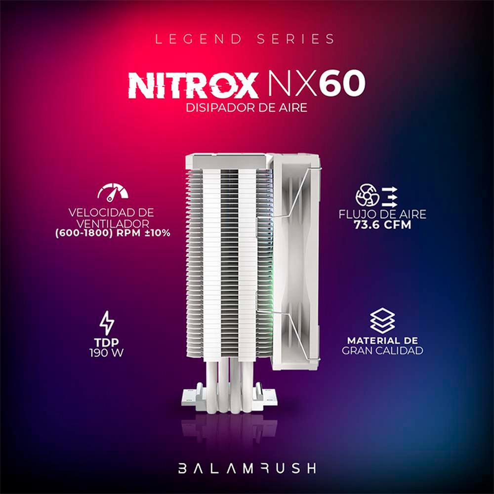 Foto 6 pulgar | Disipador CPU Gamer Balam Rush Nitrox Nx60 120mm Argb Lga 1700 Am5 600-1800 Rpm 4-pin Blanco Br-937924