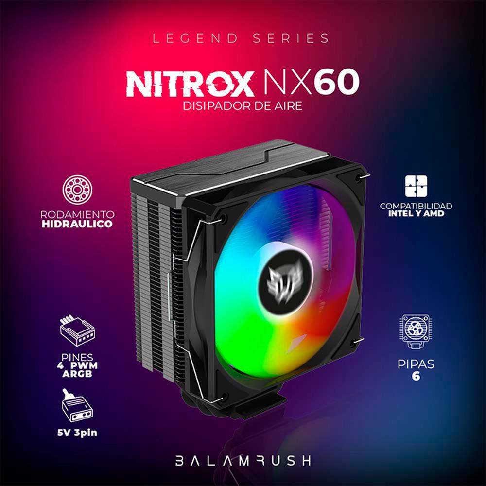 Foto 4 pulgar | Disipador CPU Gamer Balam Rush Nitrox Nx60 120mm Argb LGA 1700 Am5 600-1800 Rpm 4-pin Negro Br-937399