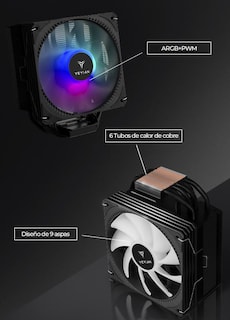 Foto 6 | Disipador Para Cpu Yeyian Ytc-120al-m1 Ventilador 120mm 9 Aspas 6 Tubos De Calor 800-1800 Rpm 23dba Argb Y Pwm Para