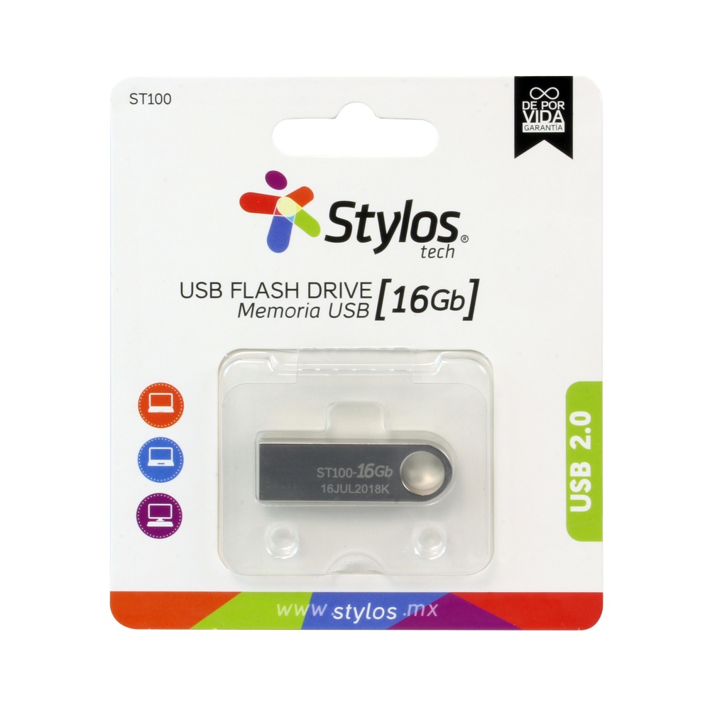 Foto 3 pulgar | Memoria USB Stylos STMUSB2B Plata