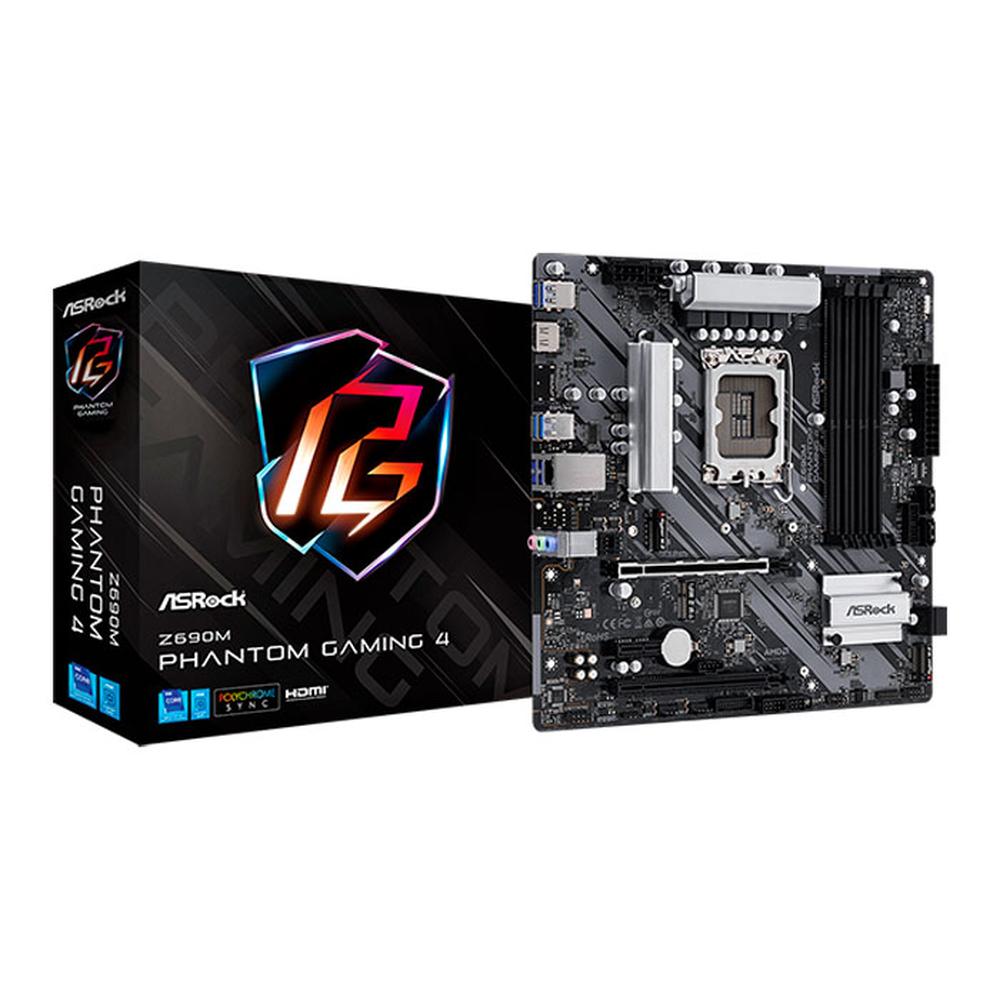 Tarjeta Madre Asrock Z690M PHANTOM color Negro Gaming 4 DDR4 Micro ATX