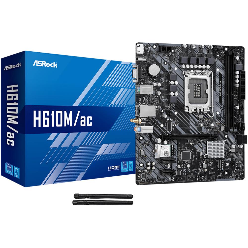 Tarjeta Madre Asrock H610m/ac Lga 1700 2x Ddr4 1x M.2 Pcie 4.0 Wifi Bt 4.2 Micro Atx