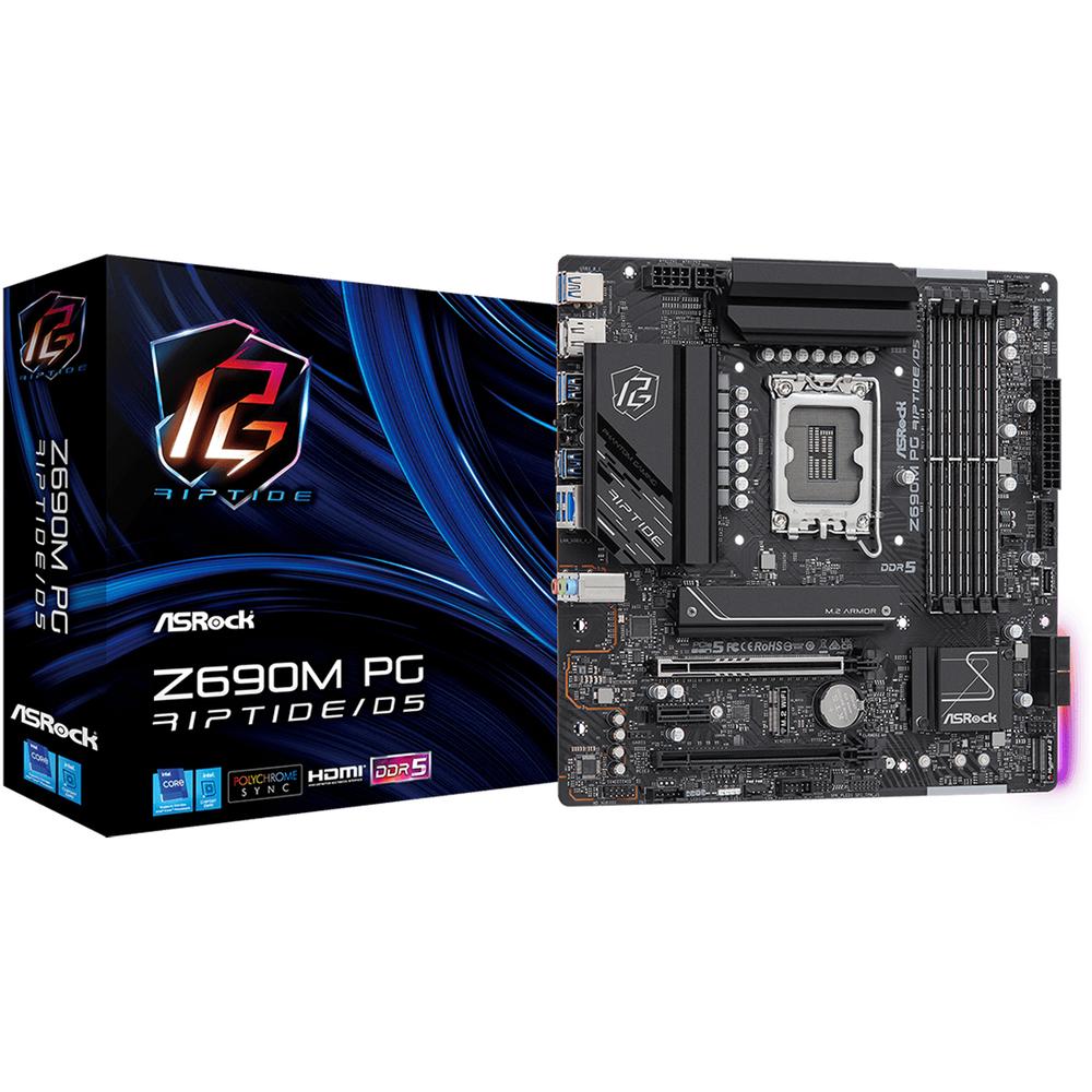 Tarjeta Madre Asrock Z690m Pg Riptide/d5 Lga 1700 4x Ddr5 2x M.2 Pcie 5.0 Usb-c Micro Atx $2,999