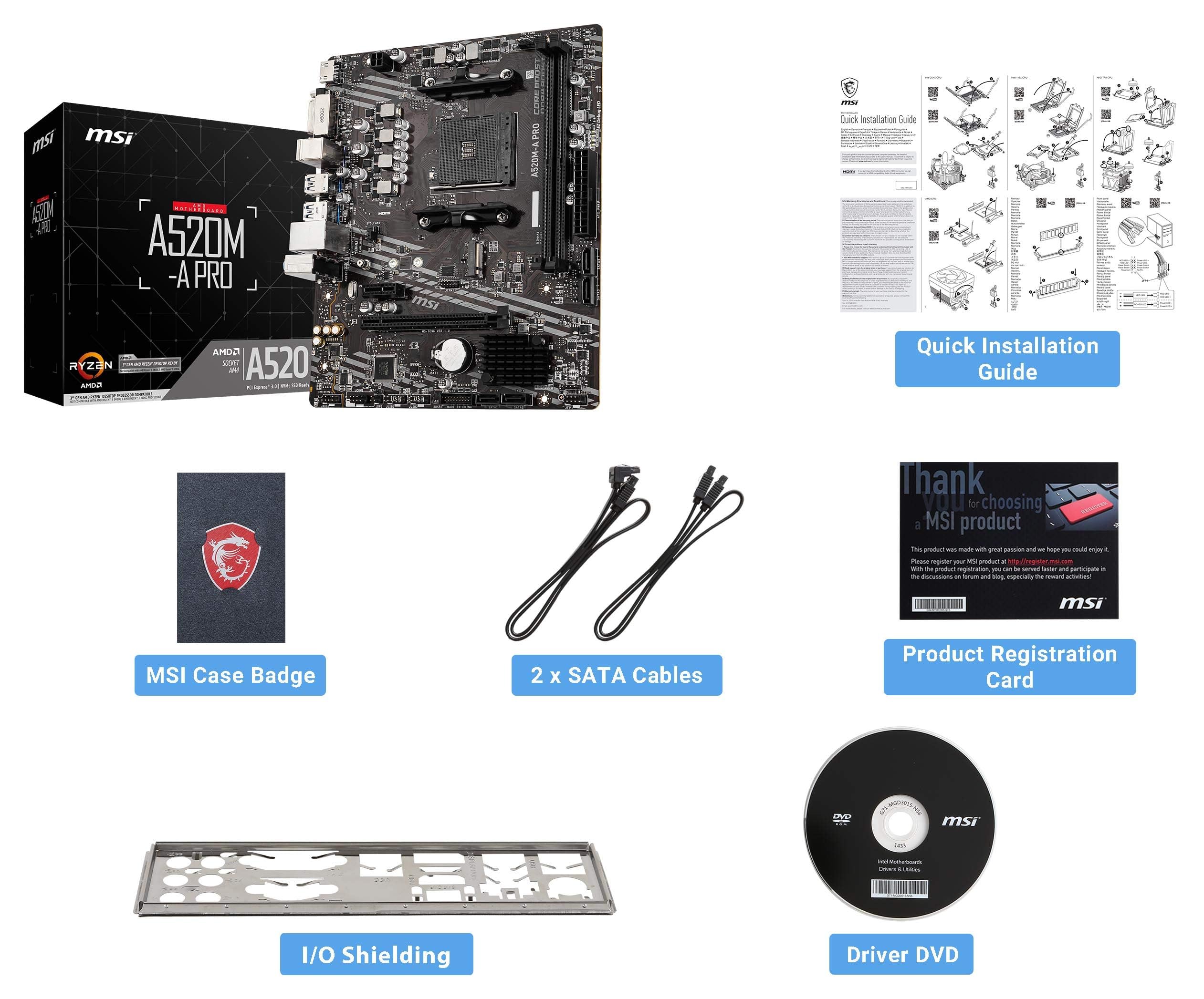 Foto 7 pulgar | Placa Madre MSI A520M-A Pro Gaming AMD Ryzen 5000 AM4 DDR4 - Venta Internacional