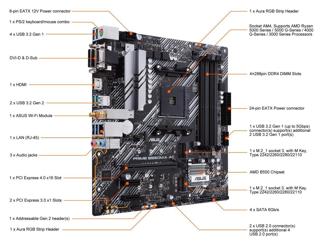Foto 4 pulgar | Placa Madre Asus Prime B550m-a Ac Amd Am4 Ryzen De Tercera Generación - Venta Internacional.